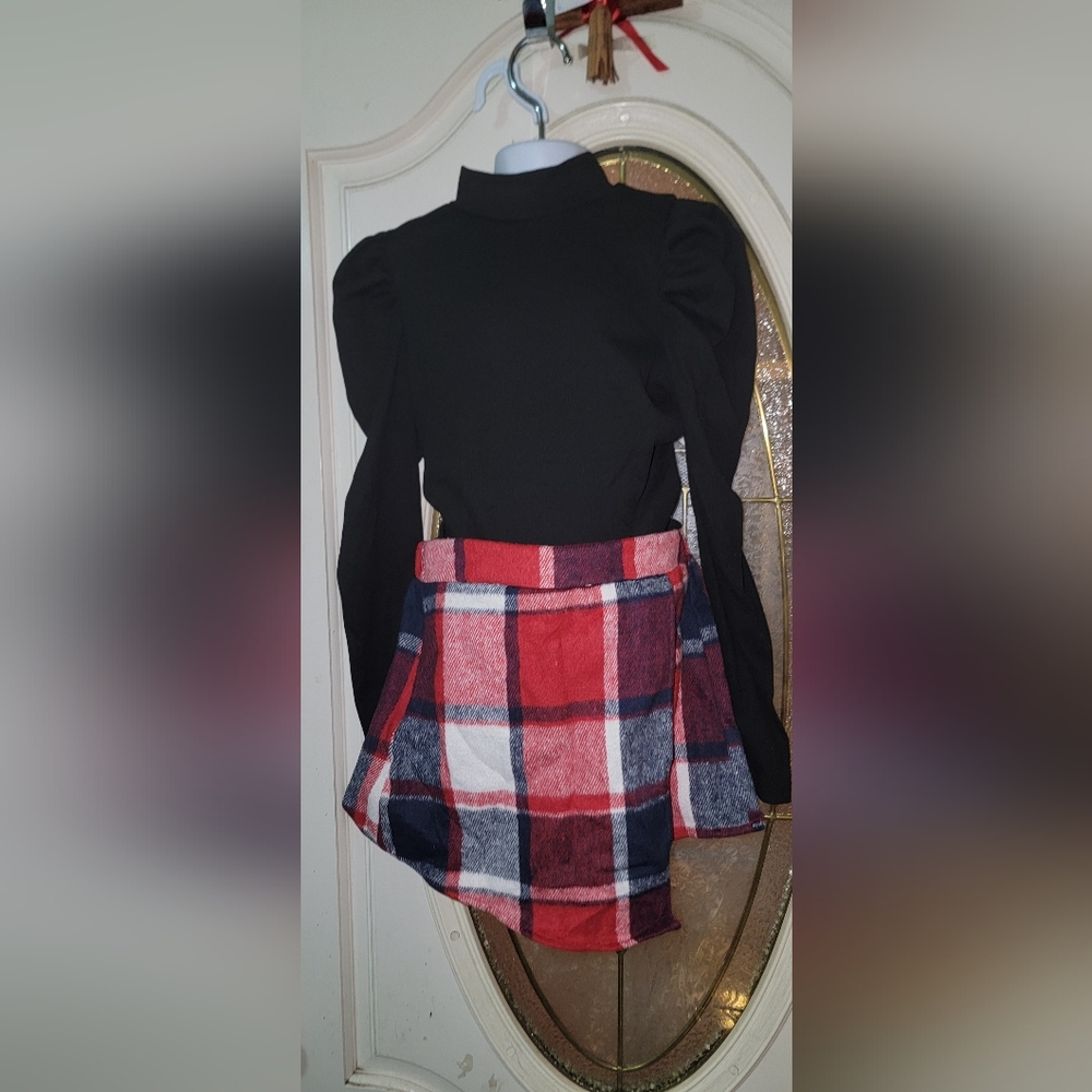 Black Top with Red Plaid Skirt